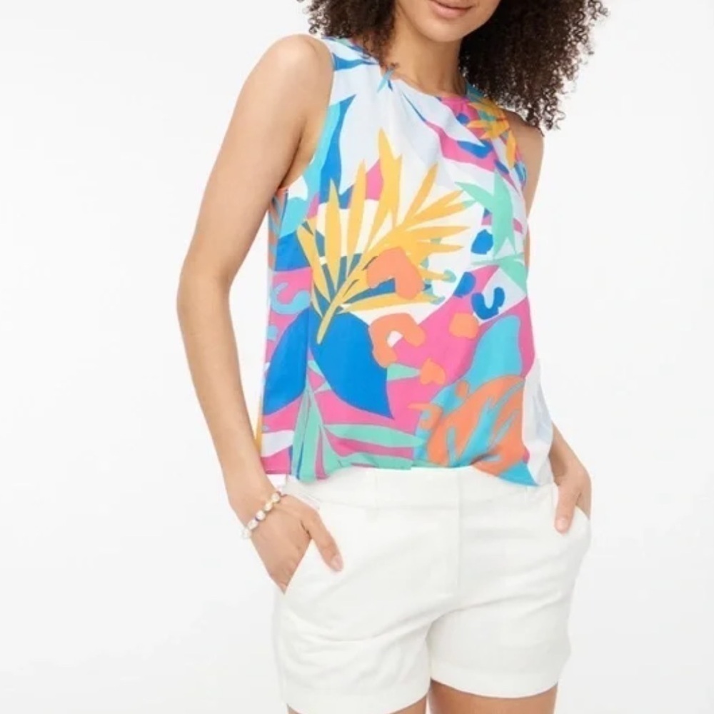 J Crew Tank Top Tropical Floral Palm Leaf Summer Print Size XXL